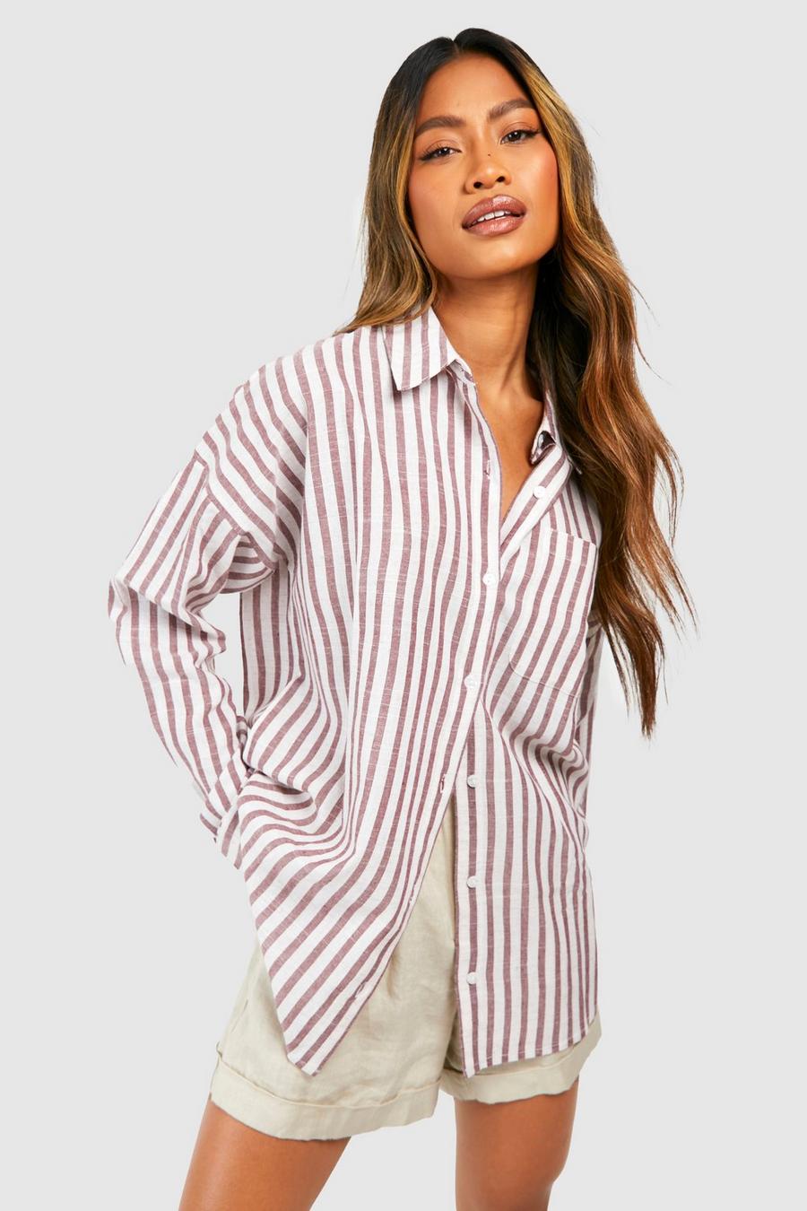 Brown Oversized Striped Shirt