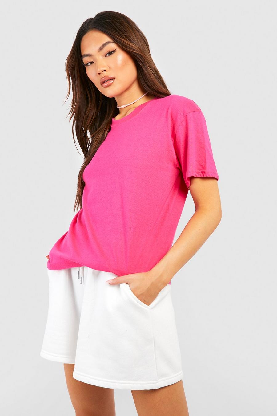 Camiseta básica boyfriend oversize, Bright pink rosa image number 1