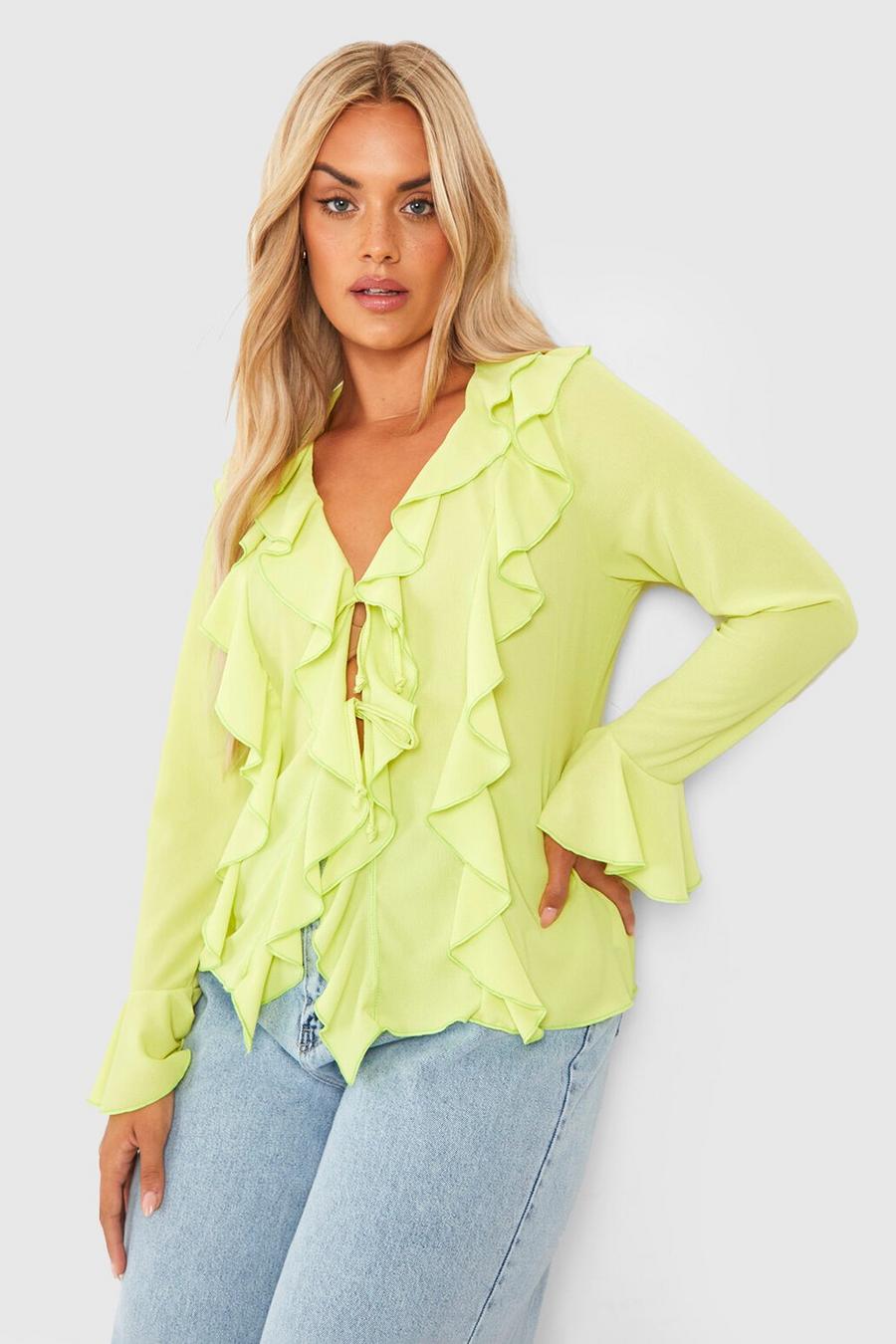 Lime Plus Double Ruffle Frill Blouse image number 1