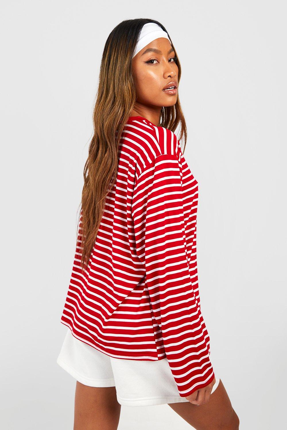 Stripe Oversized L/s T-shirt | boohoo