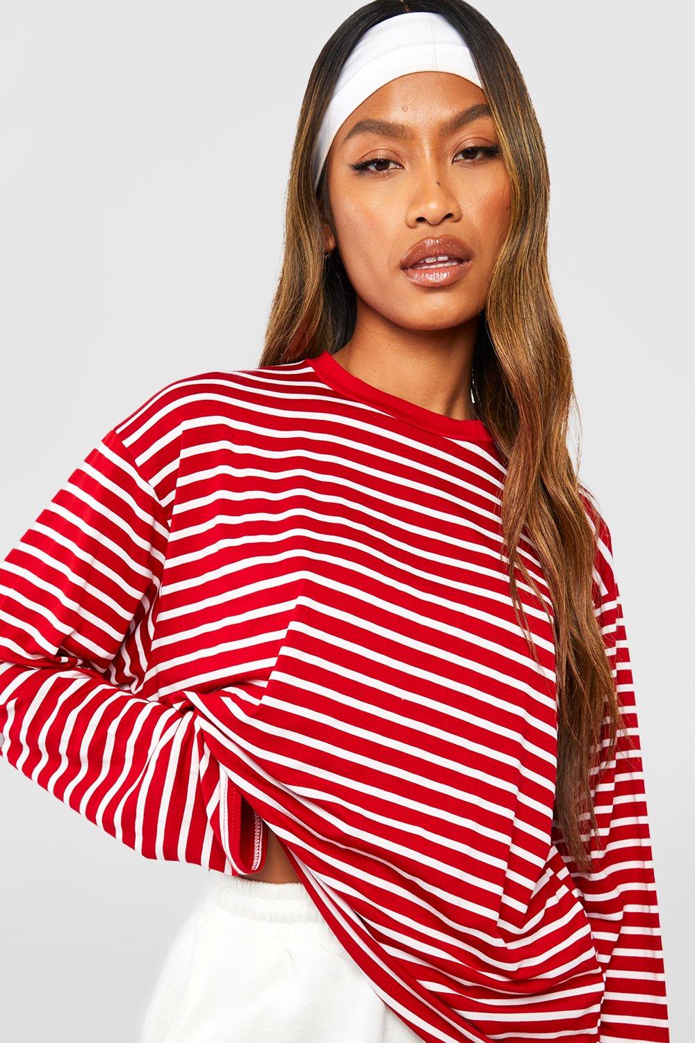 Stripe Oversized L/s T-shirt | boohoo