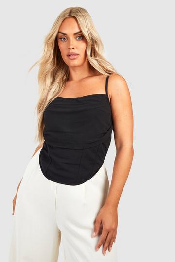 Plus Strappy Ruched Corset Top black