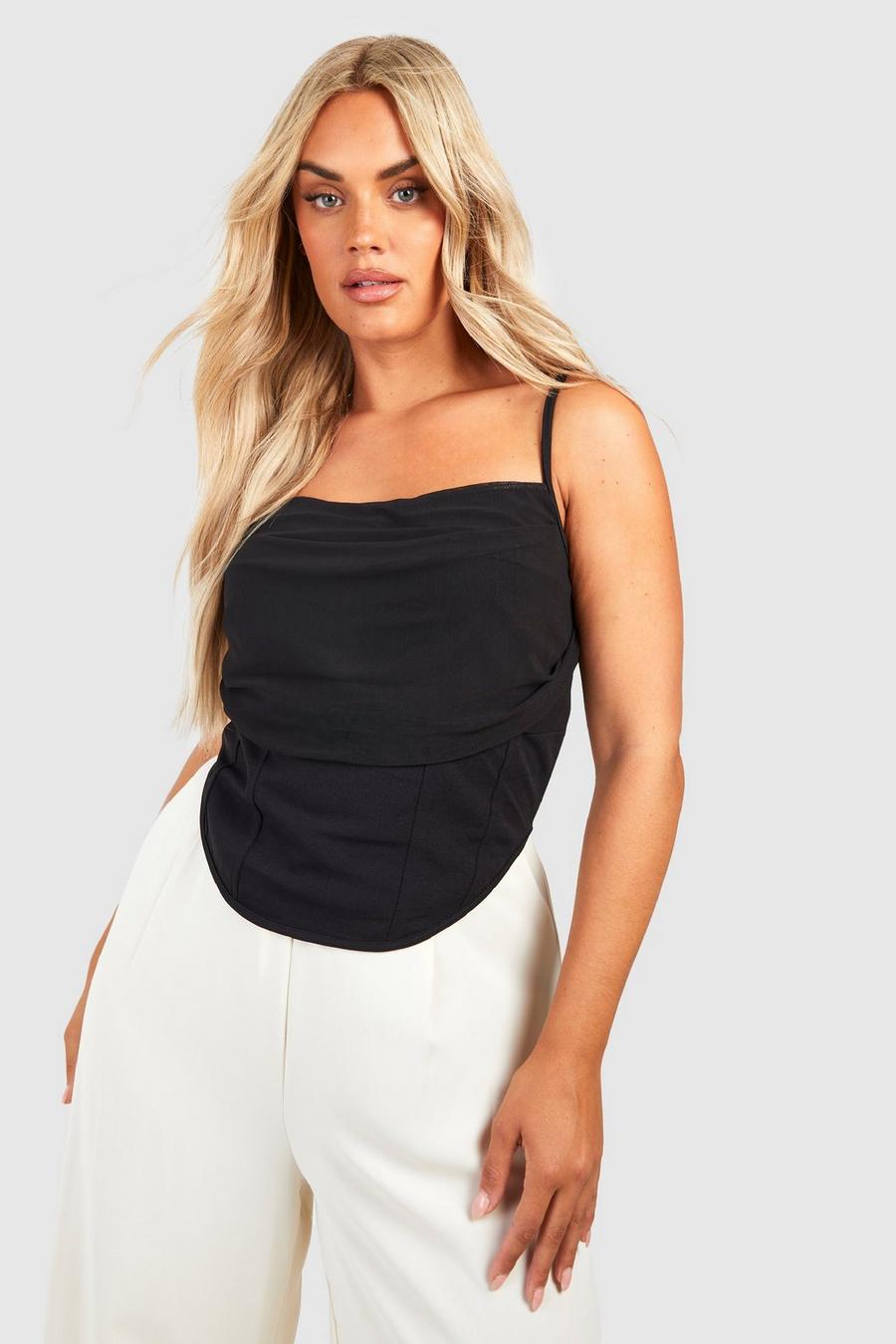 Black Plus Strappy Ruched Corset Top