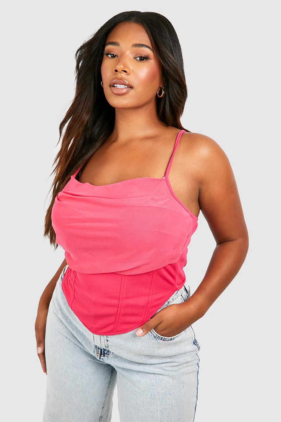 Hot pink Plus Strappy Ruched Corset Top image number 1