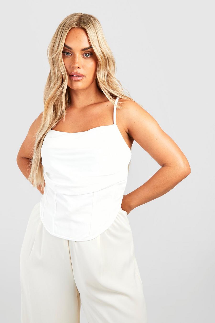 White Plus Strappy Ruched Corset Top image number 1