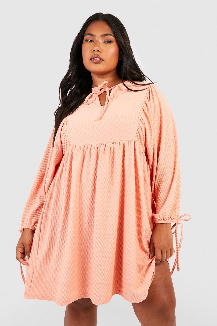Grande taille - Robe babydoll texturée, Coral image number 1