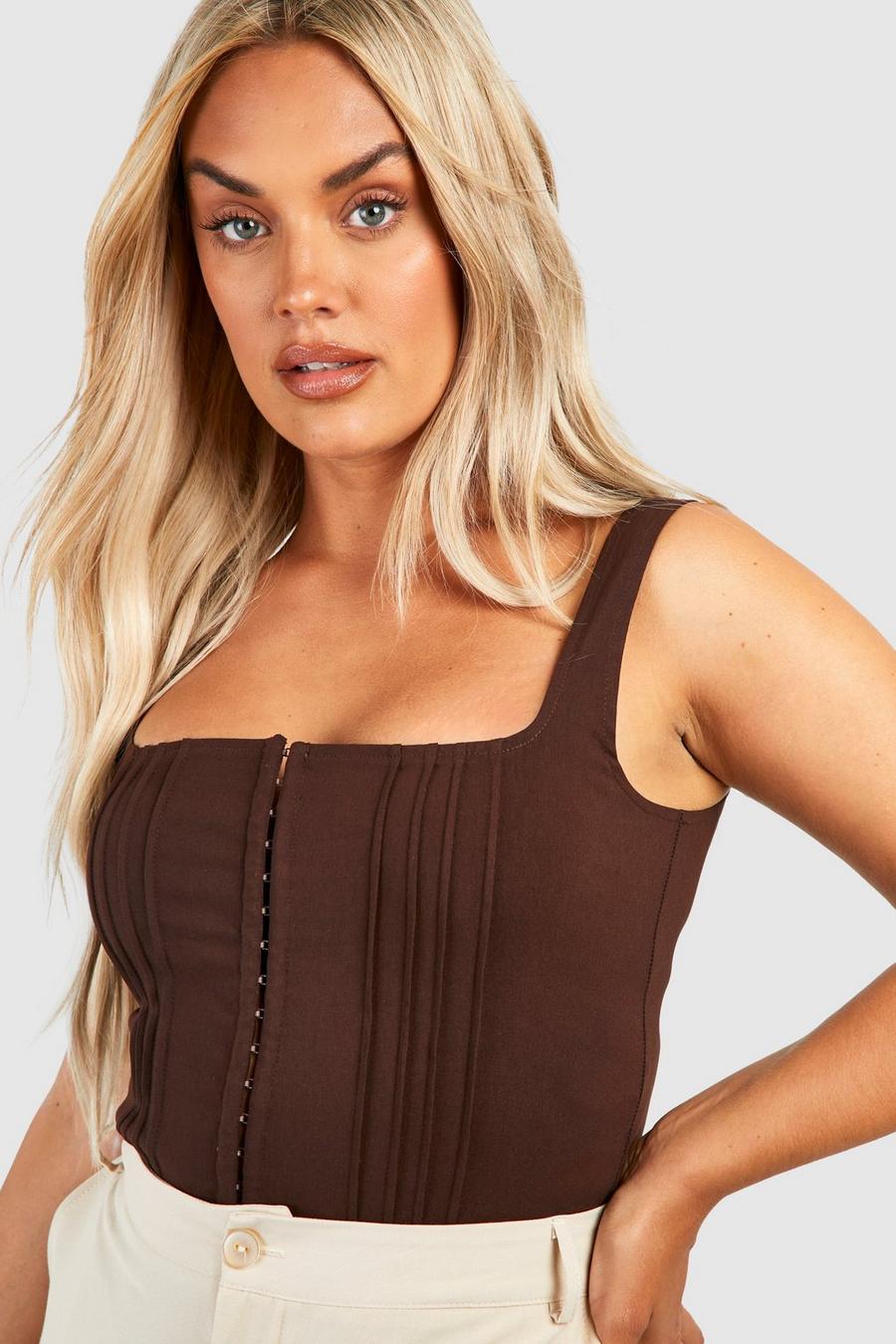 Chocolate Plus Seam Detail Hook And Eye Corset Top image number 1