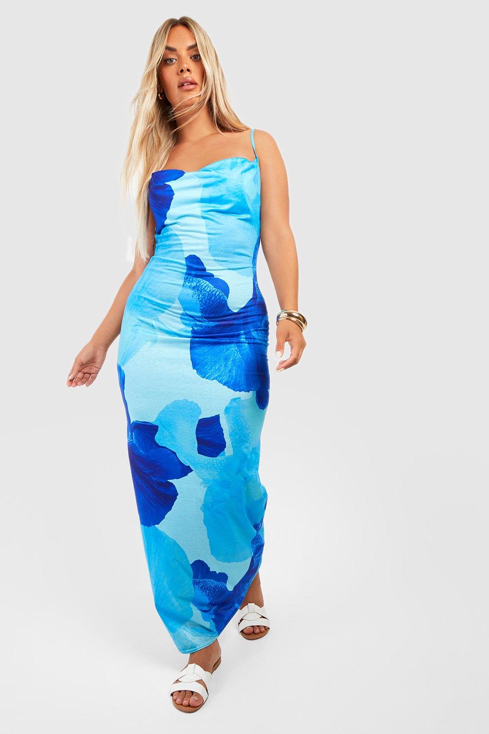 Plus Large Abstract Floral Slinky Maxi Dress