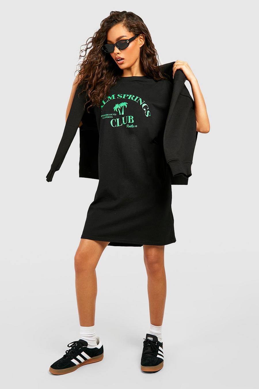 Vestido camiseta oversize con estampado de Palm Springs, Black image number 1