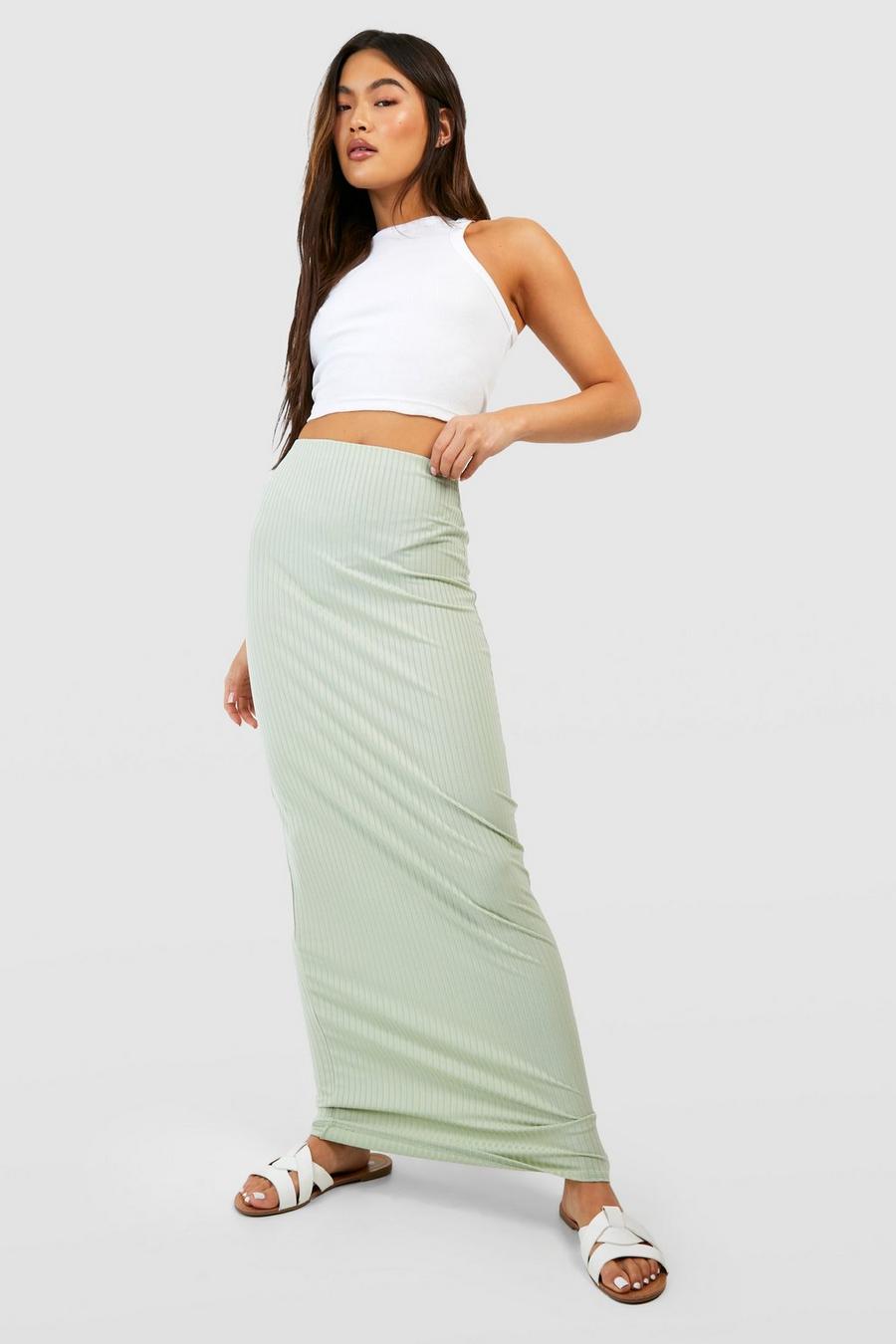 Sage green Soft Rib Maxi Skirt