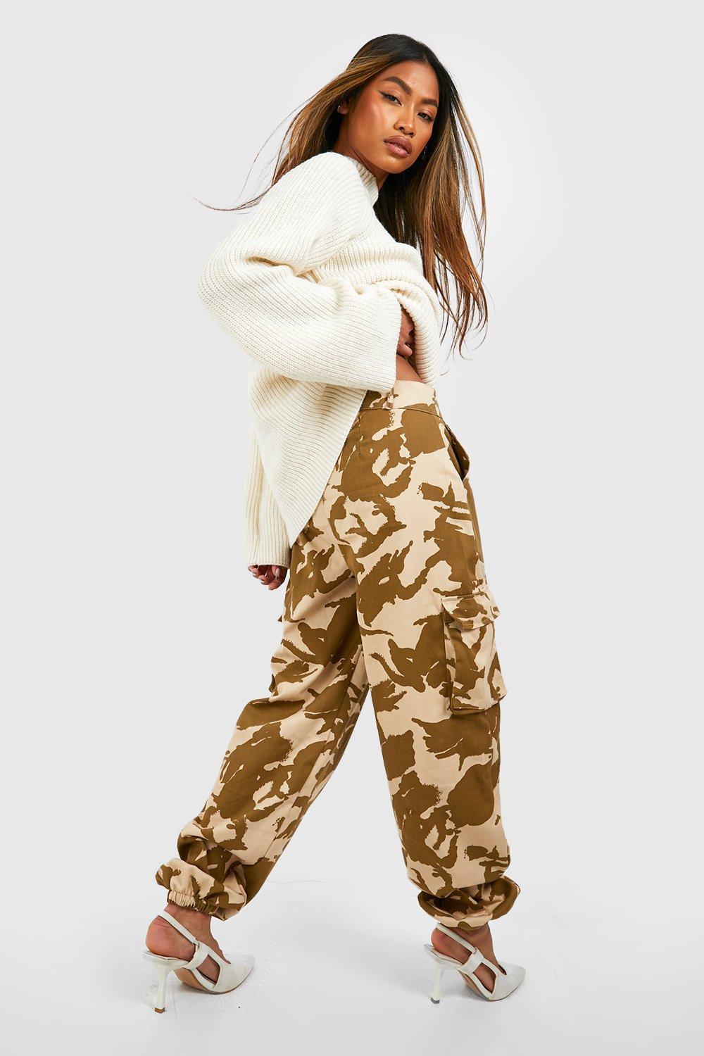 High Waisted Camo Print Cargo Pants