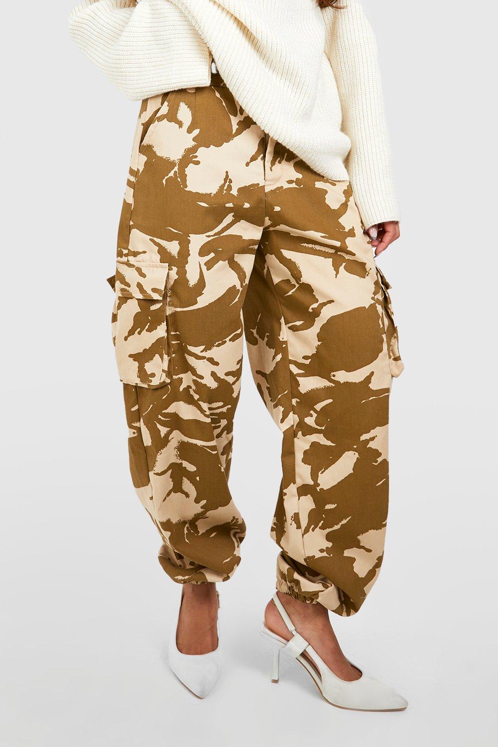 High Waisted Camo Print Cargo Pants