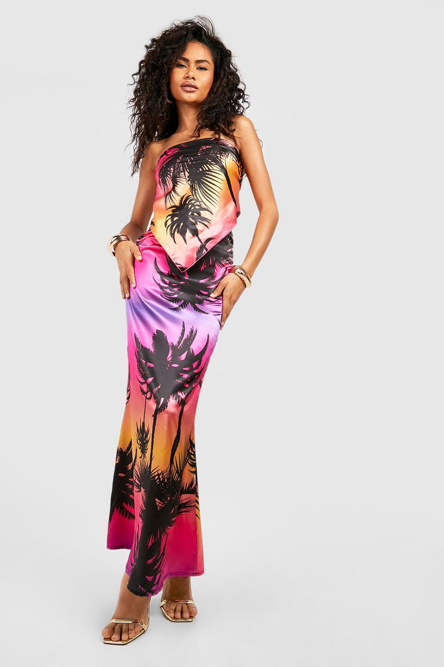 Women's Palm Print Satin Slip Maxi Skirt | Boohoo UK