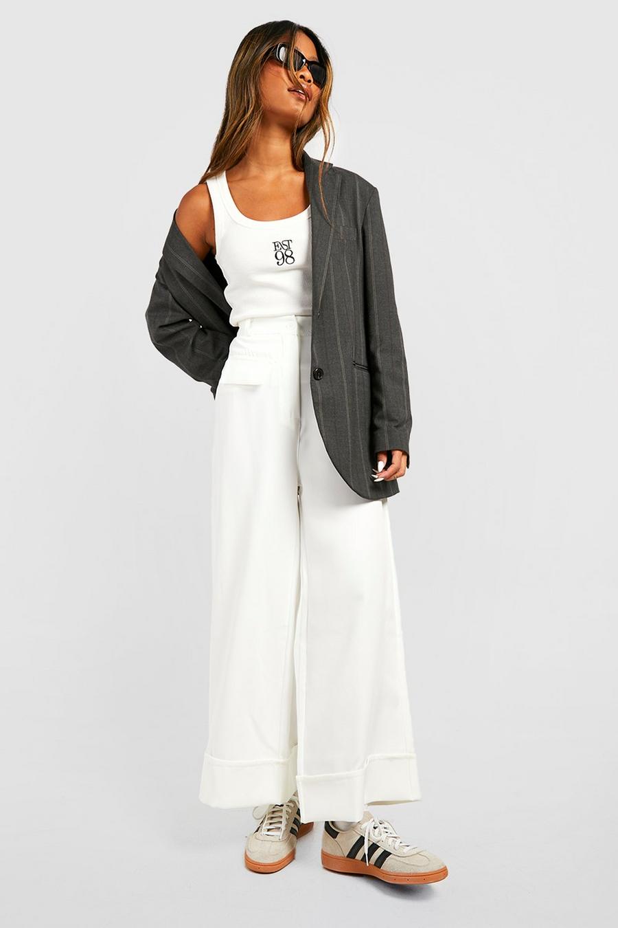 White Tailored Cropped Wide Leg Pants image number 1