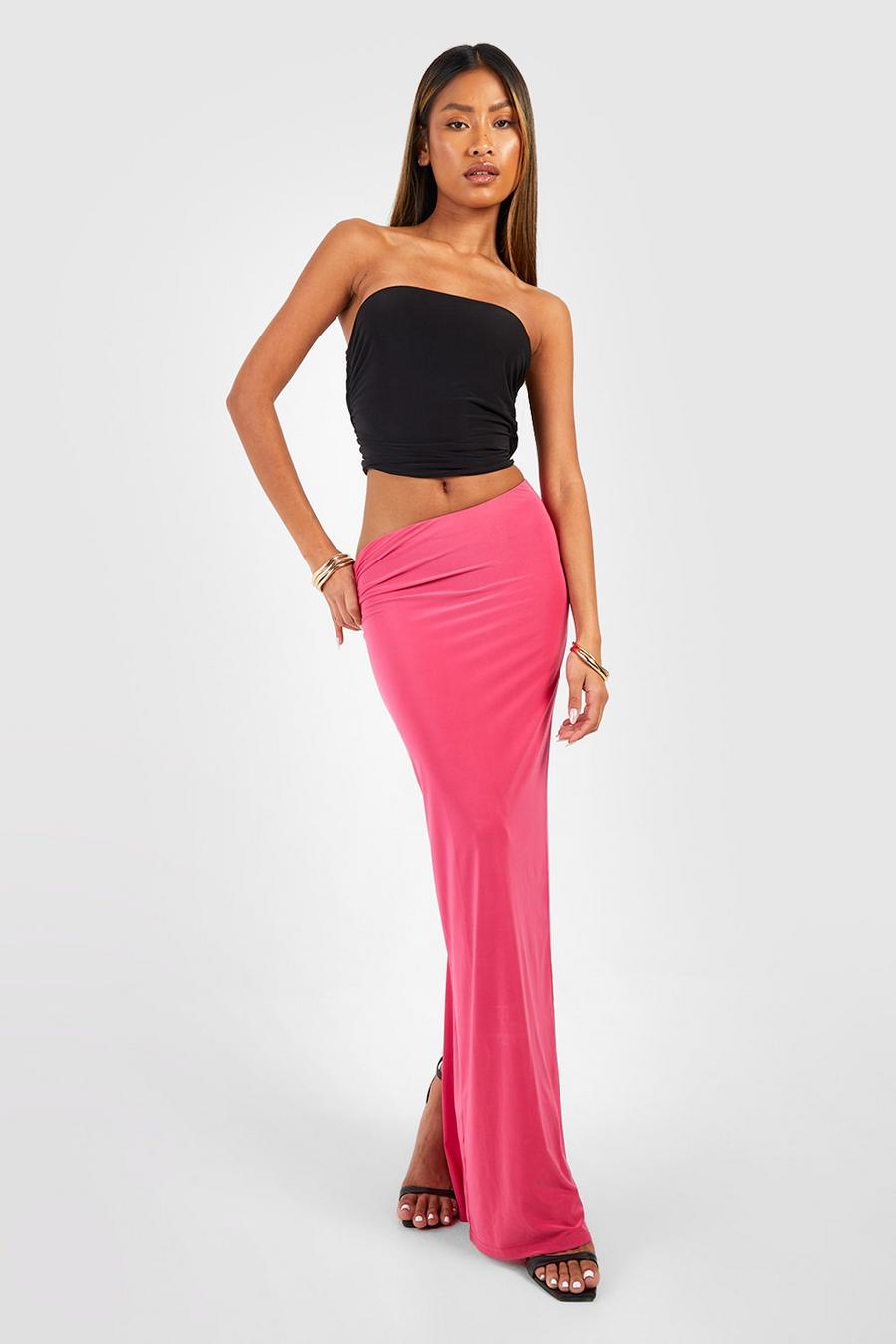 Pink Slinky Plain Maxi Slip Skirt