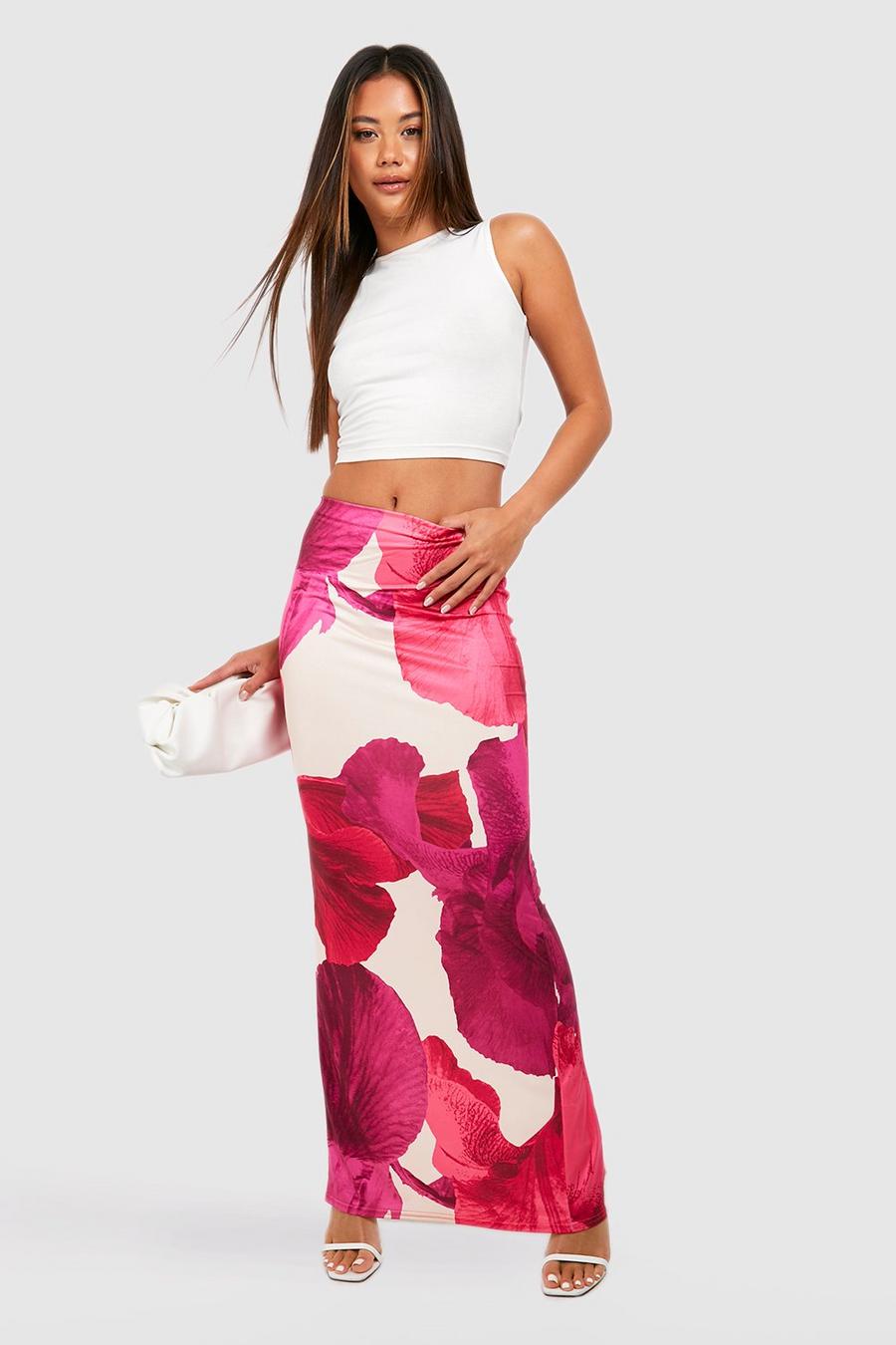 Pink Slinky Floral Slip Maxi Skirt