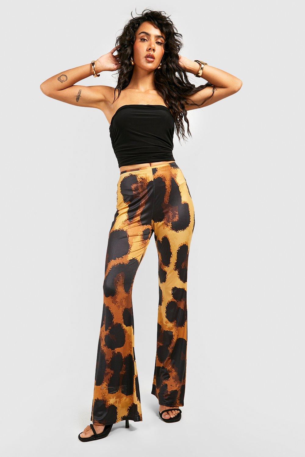 Tan, Leopard Print Flared Pants