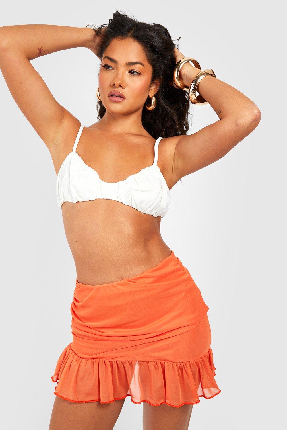 Orange ruffle mini skirt hotsell