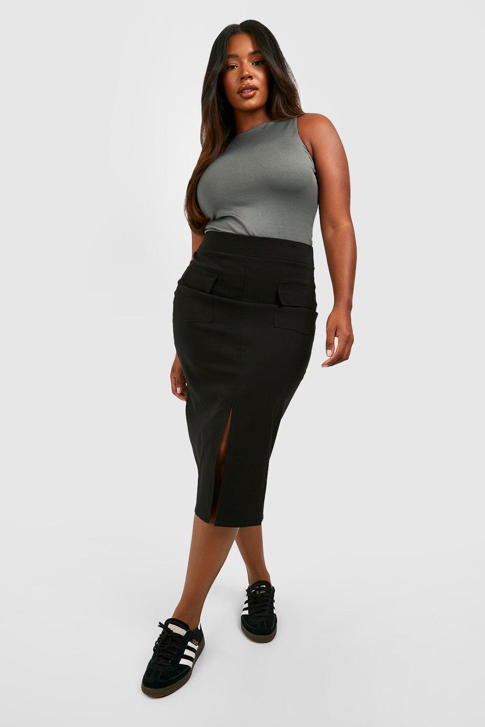 Black pencil skirt 2024 with front split