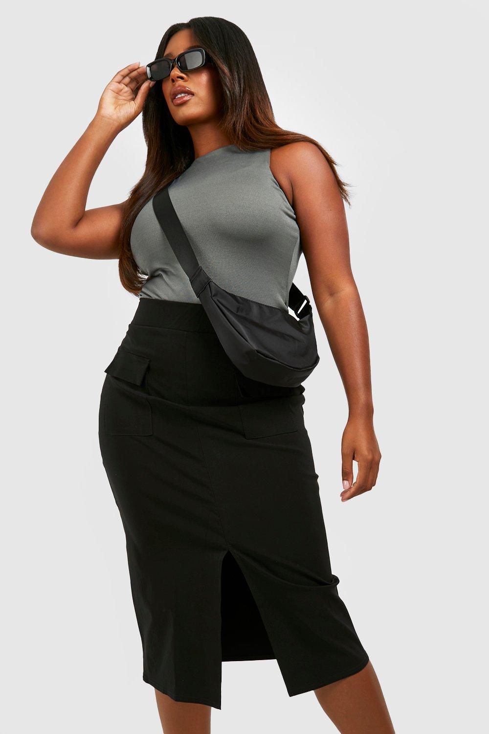 Plus size black 2024 skirt with pockets