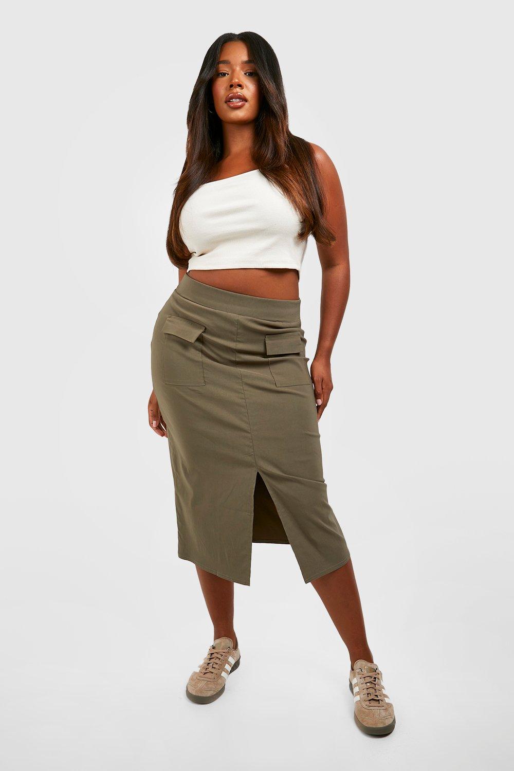 Plus size khaki outlet skirt with pockets