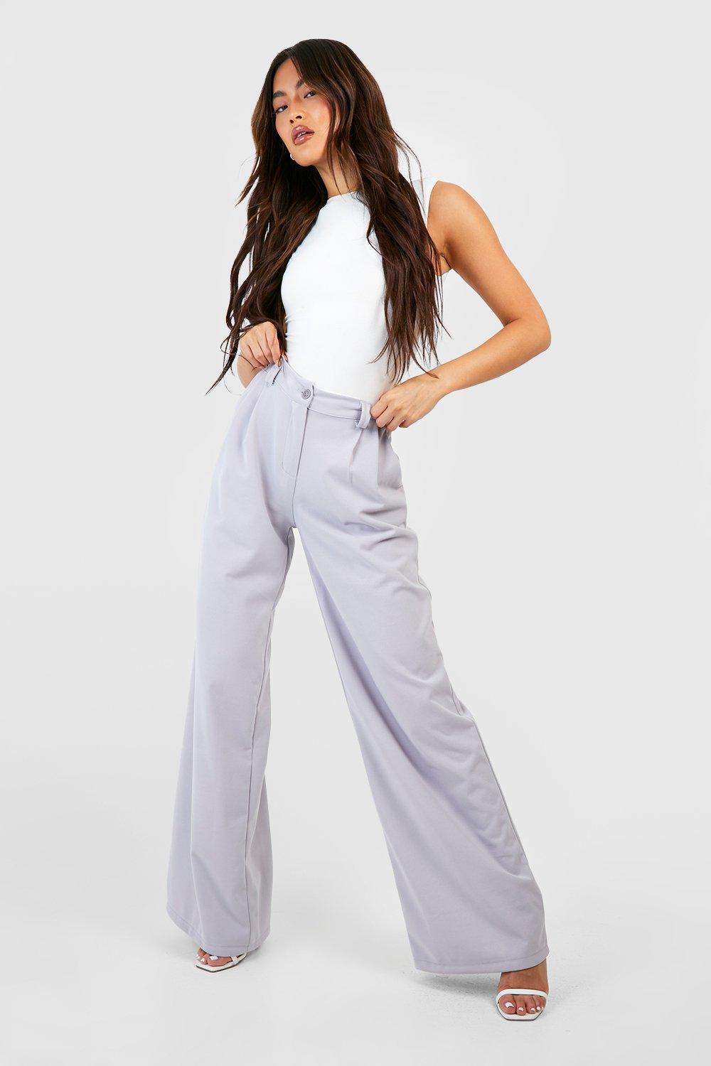 Petite Soft Grey Wide Leg Suit Trousers PrettyLittleThing, 53% OFF