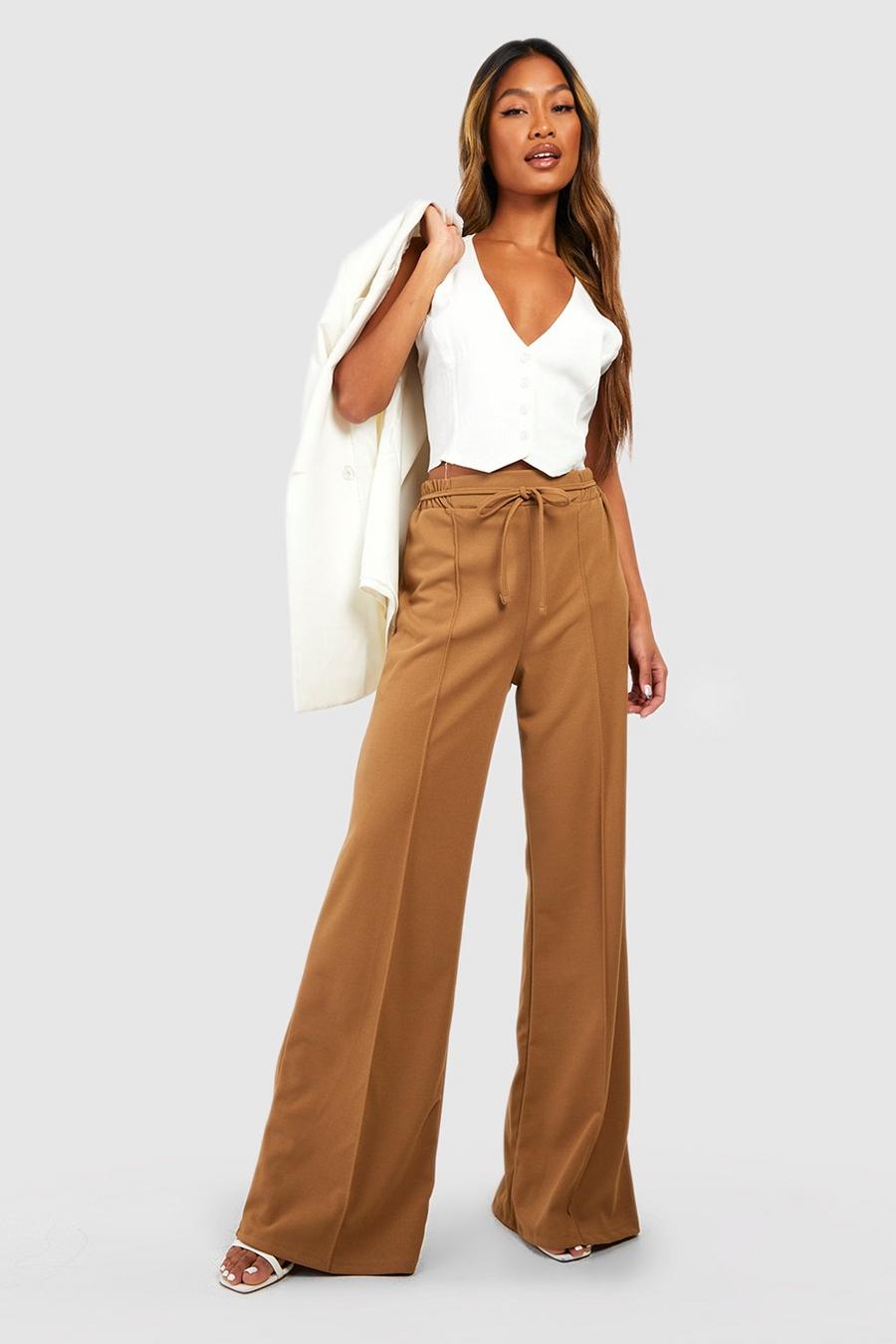 Camel beige Relaxed Fit Drawcord Wide Leg Trousers