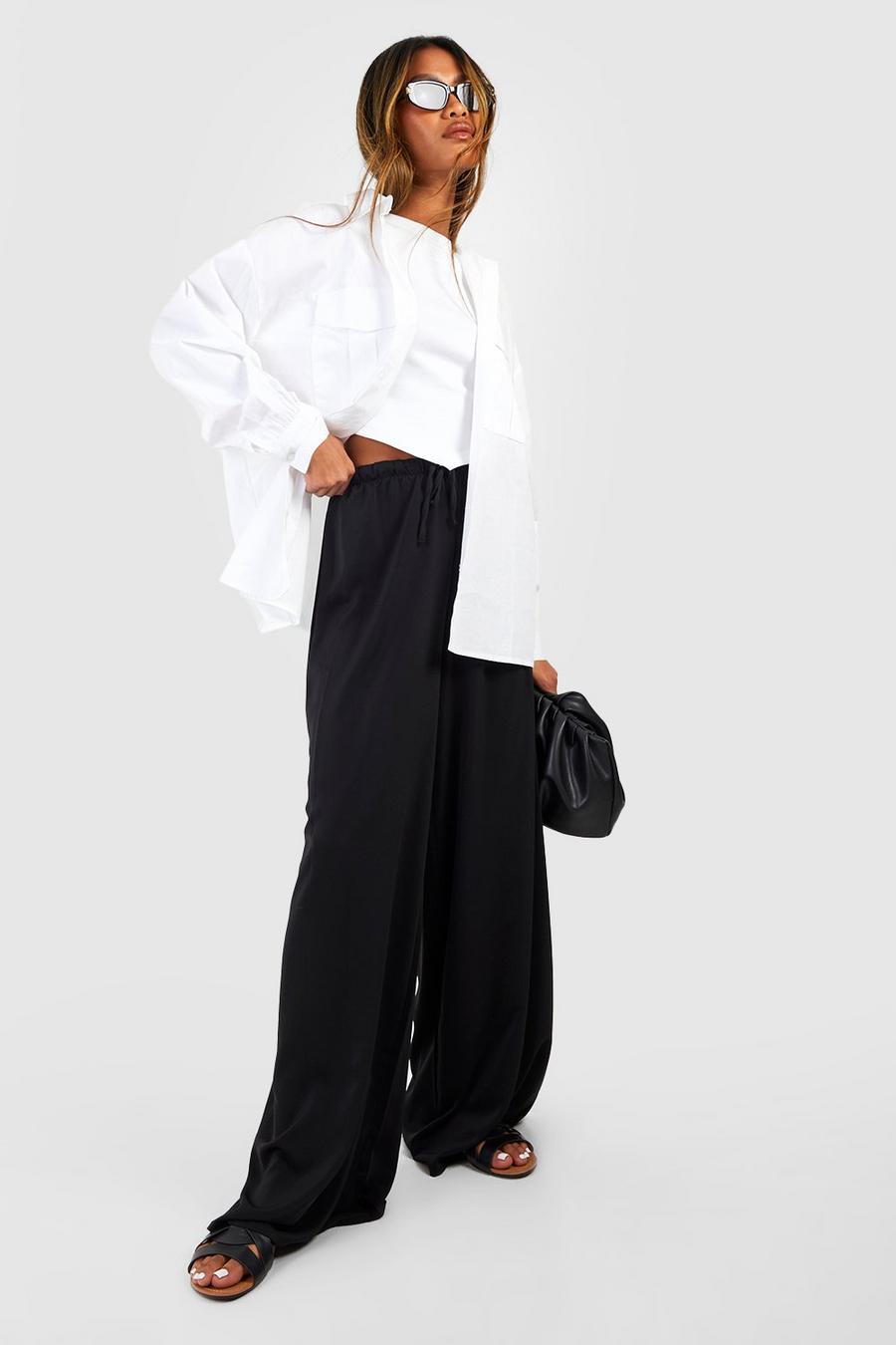 Black Wide Fit Floaty Trousers image number 1
