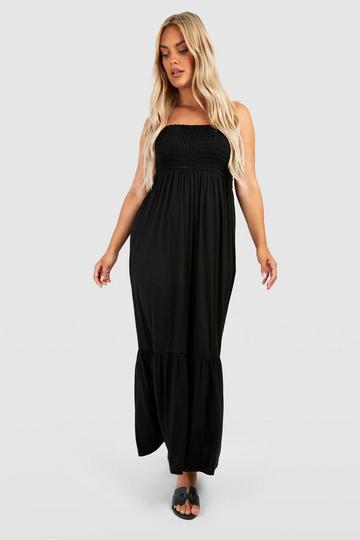 Black Plus Shirred Midaxi Dress