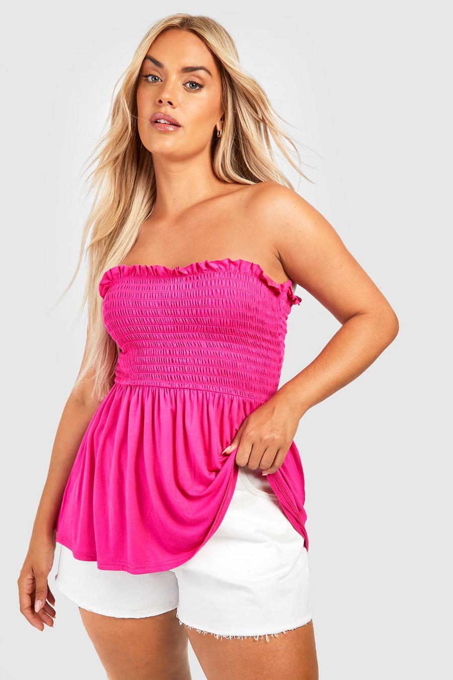 Top a fascia Plus Size increspato, Hot pink image number 1
