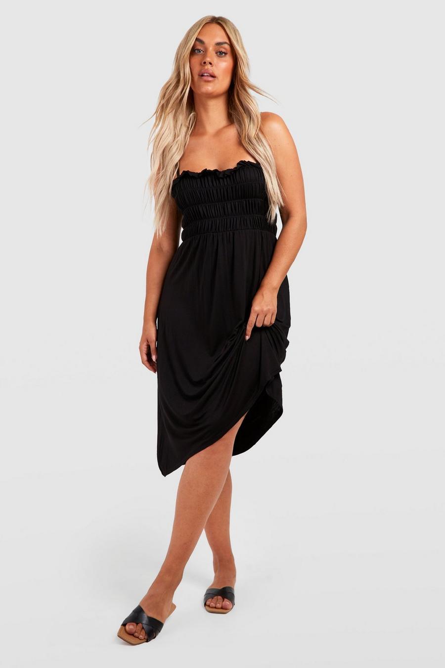 Black Plus Shirred Strappy Midi Dress image number 1