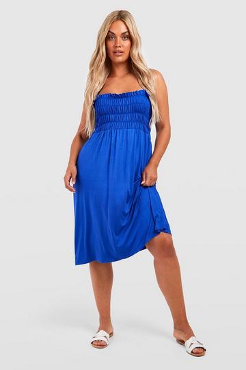 Plus Shirred Strappy Midi Dress cobalt