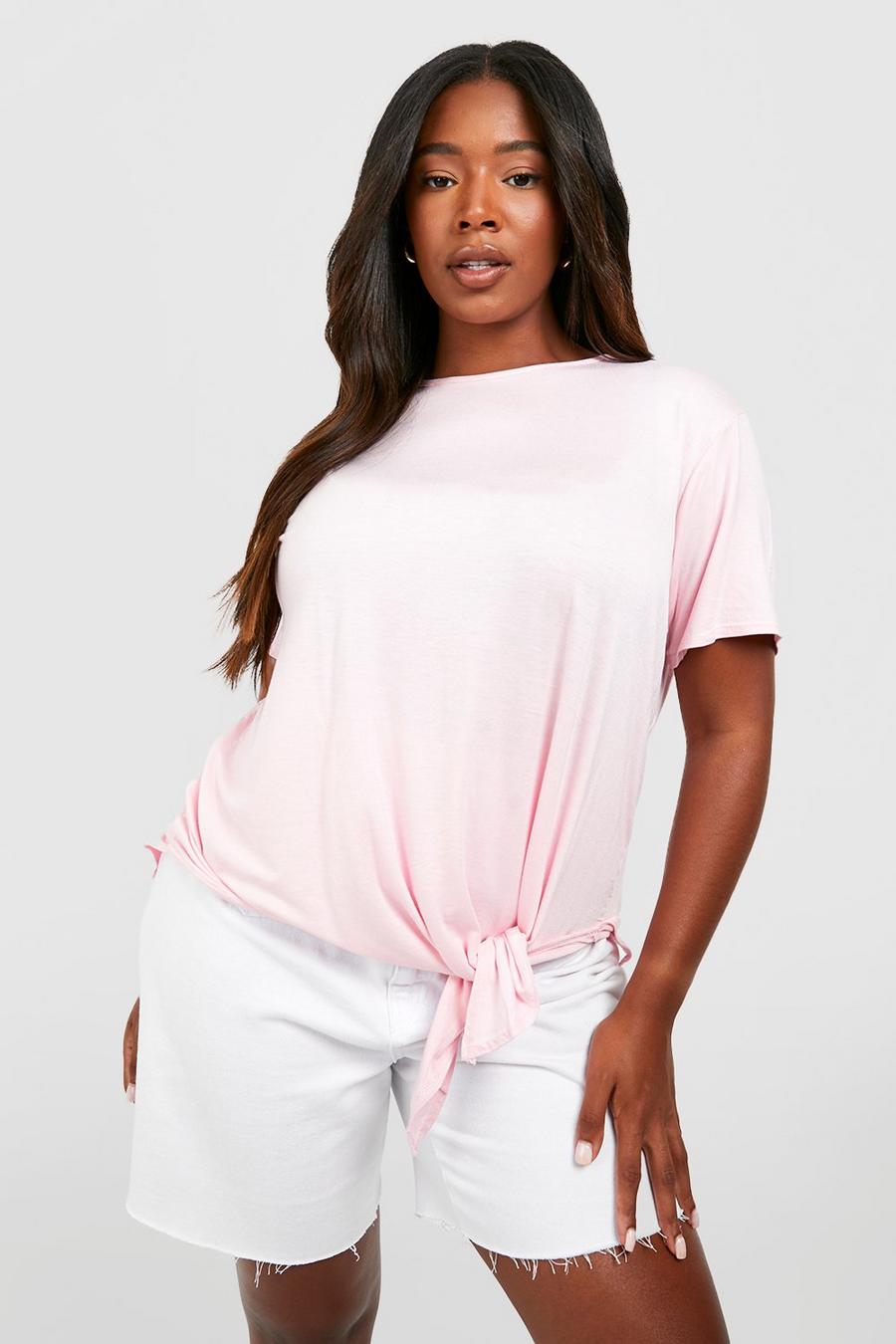 T-shirt Plus Size extra comoda con laccetti, Baby pink