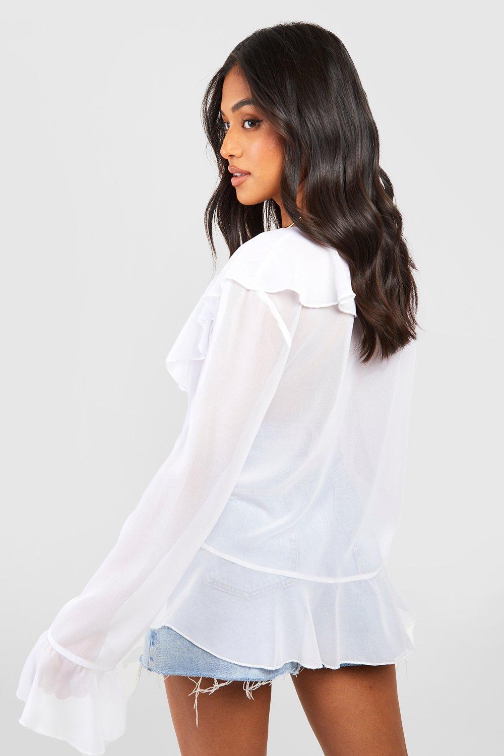 Petite Chiffon Ruffle Blouse boohoo IE