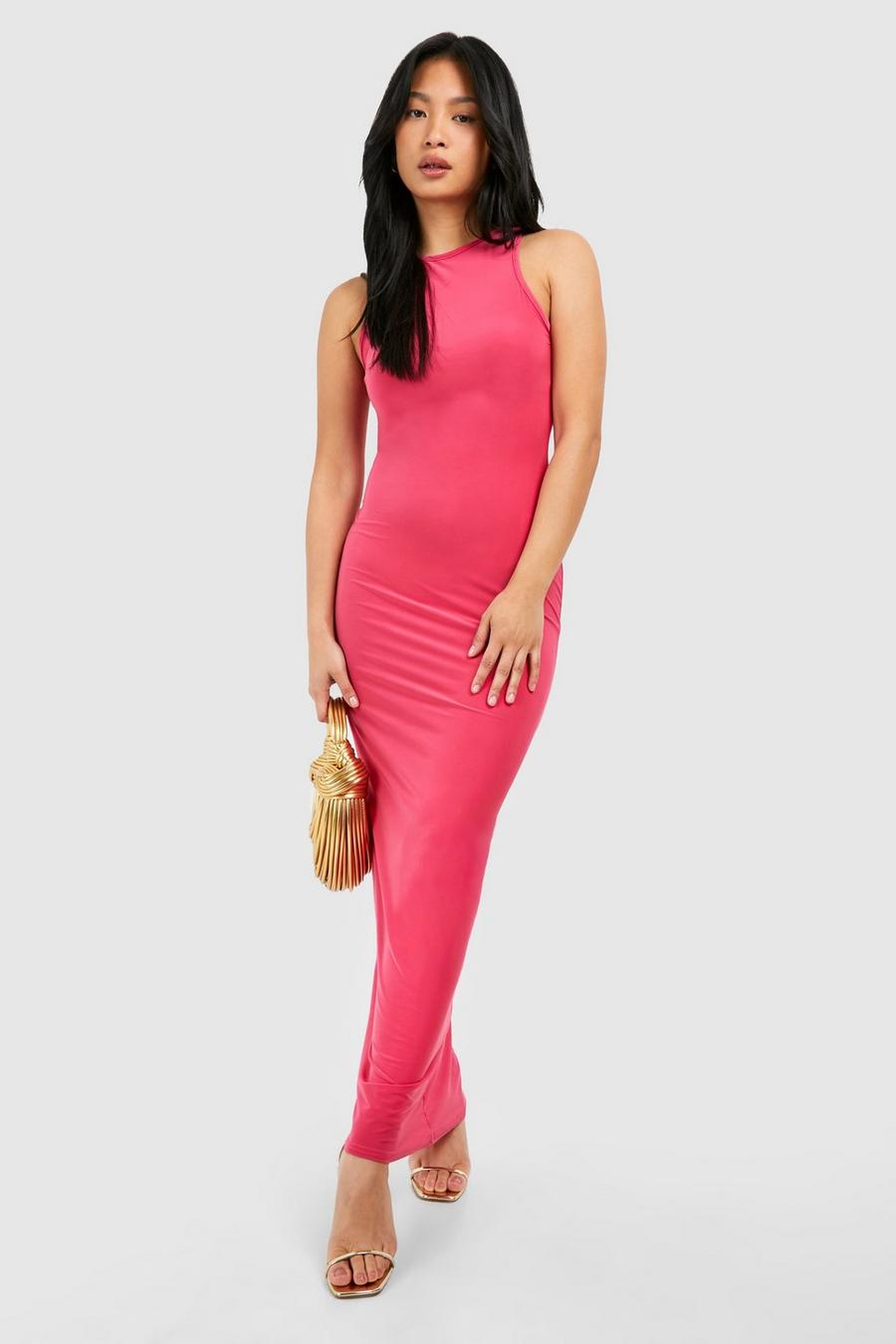 Hot pink Petite Basic Racer Neck Maxi Dress