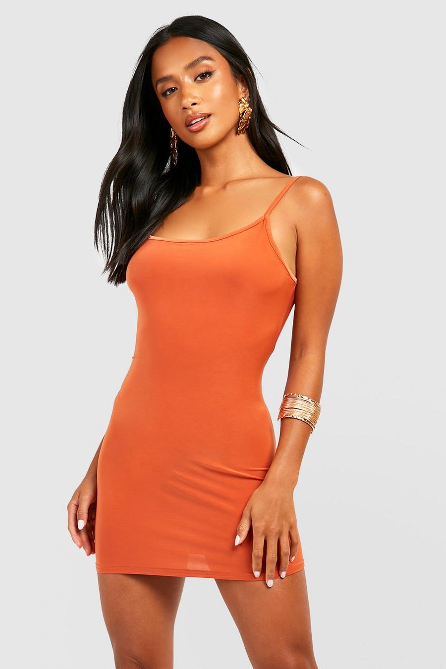 Orange Petite Basic Strappy Mini Dress
