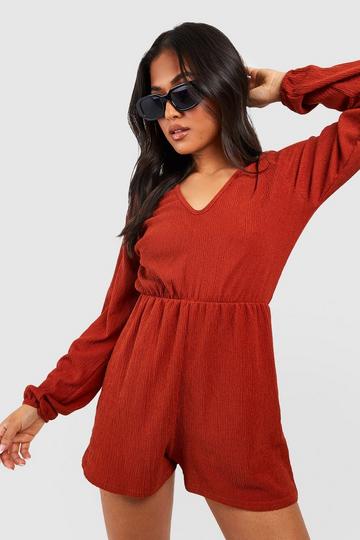 Petite Tie Back Textured Romper rust