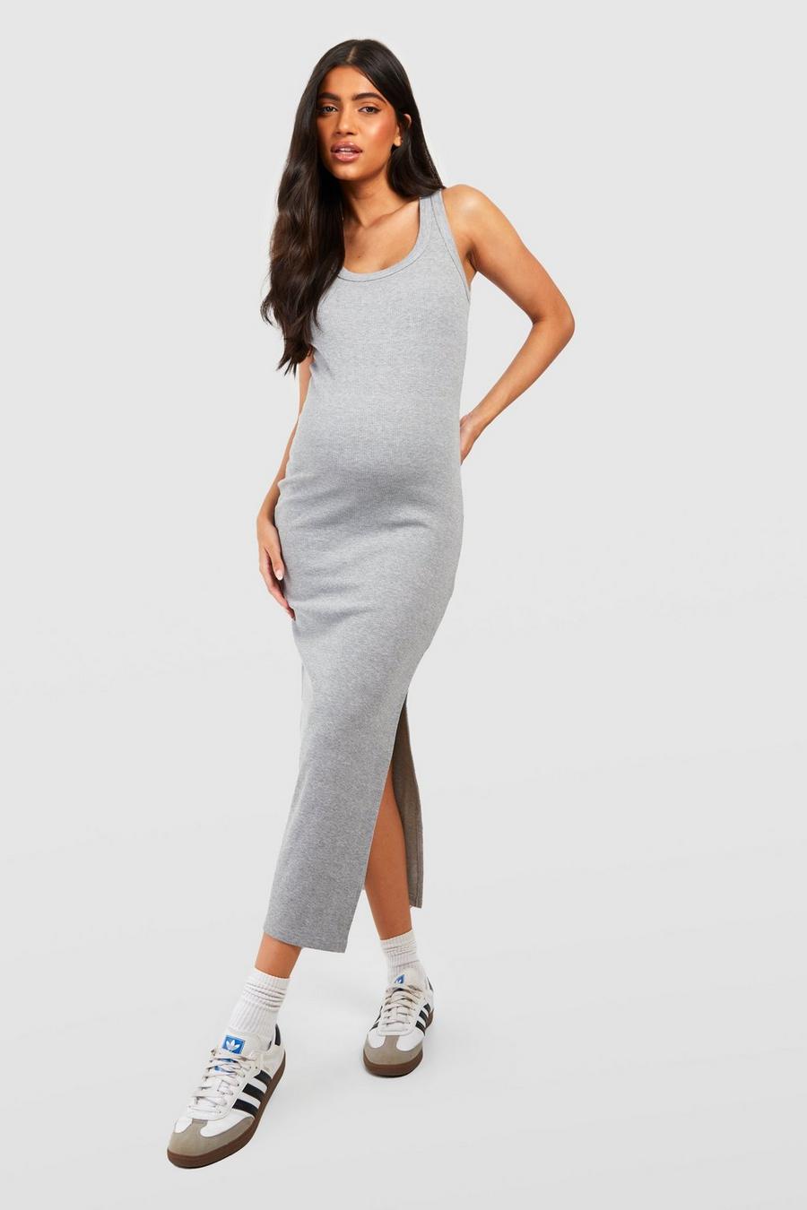 Grey marl Maternity Premium Rib Split Midaxi Dress image number 1