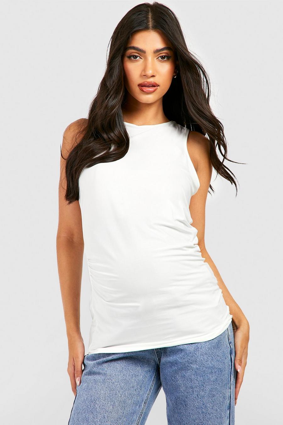 White Maternity Slinky Racer Neck Tank Top image number 1