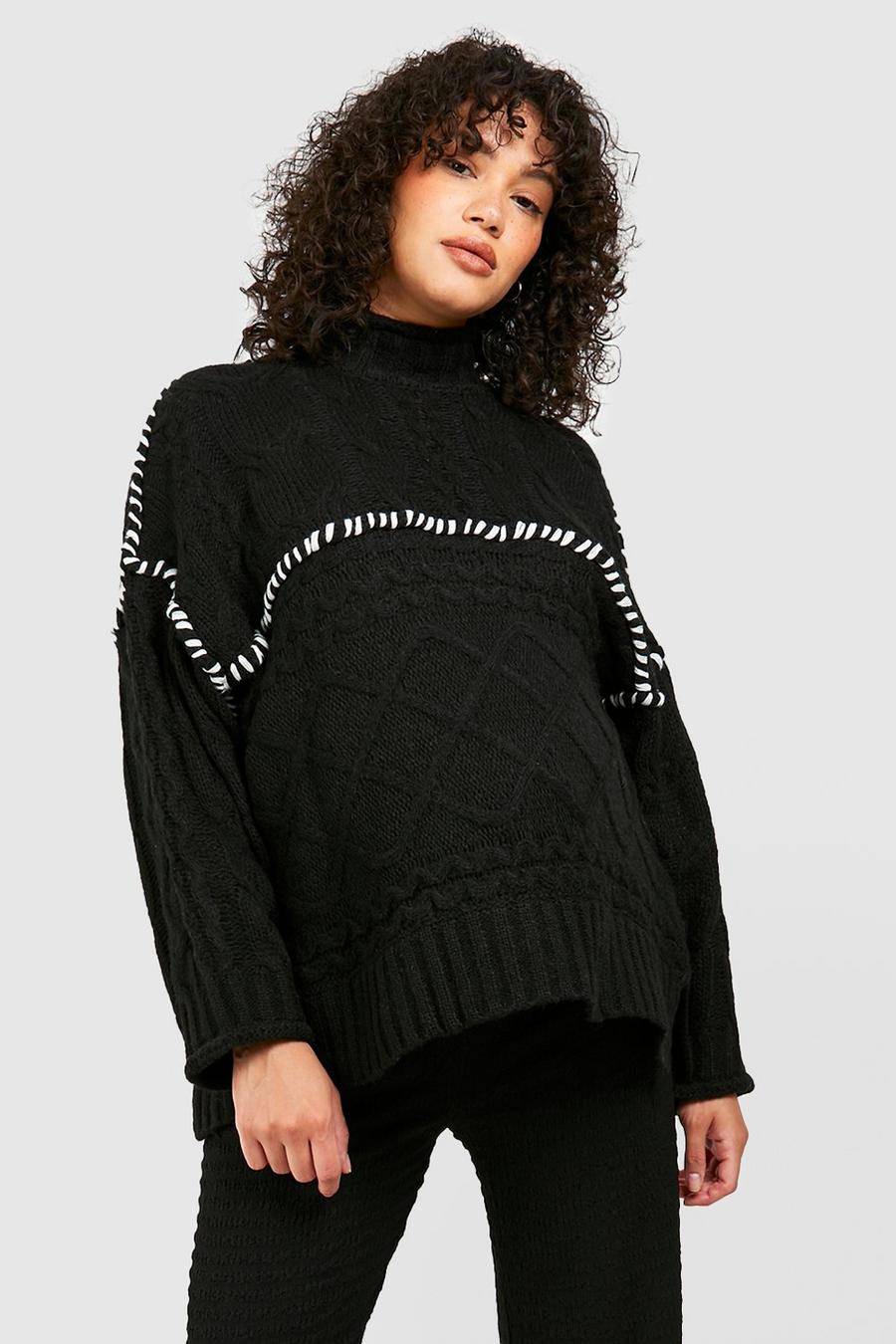 Black Maternity Premium Cable Knit Sweater image number 1