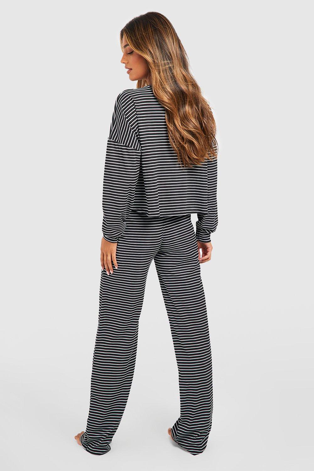 Women's Double Layer Knit Jersey Lounge Pants - Stripes Black/Aqua –  Preston Outlet Store