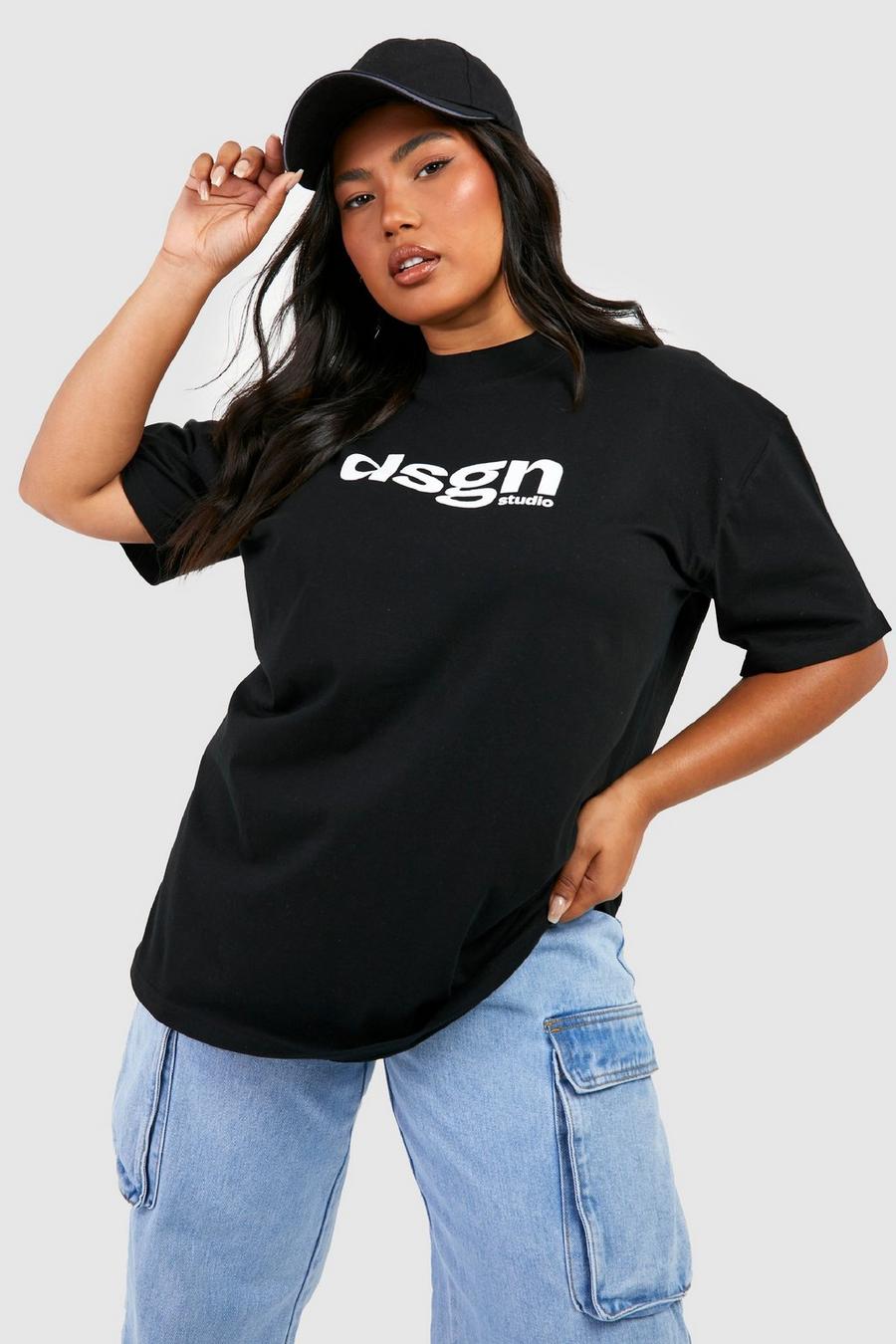 Black Plus Dsgn Chest Print Oversized T-shirt  image number 1