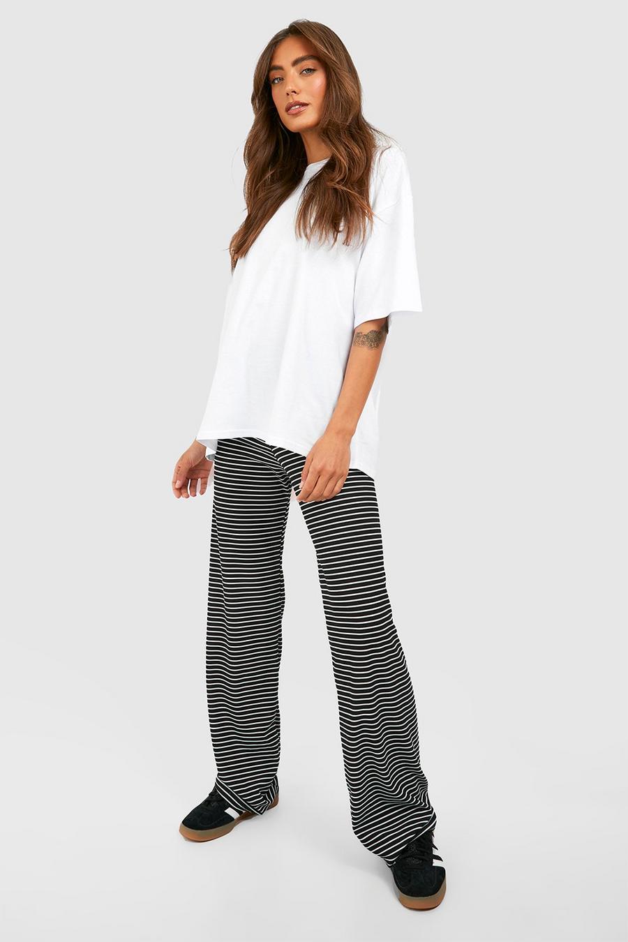 Black Thick Stripe Ribbed Wide Leg Trousers