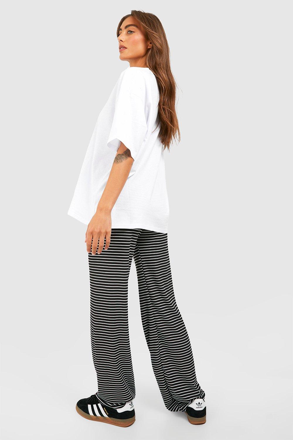 Women's Thick Stripe Ribbed Wide Leg Trousers