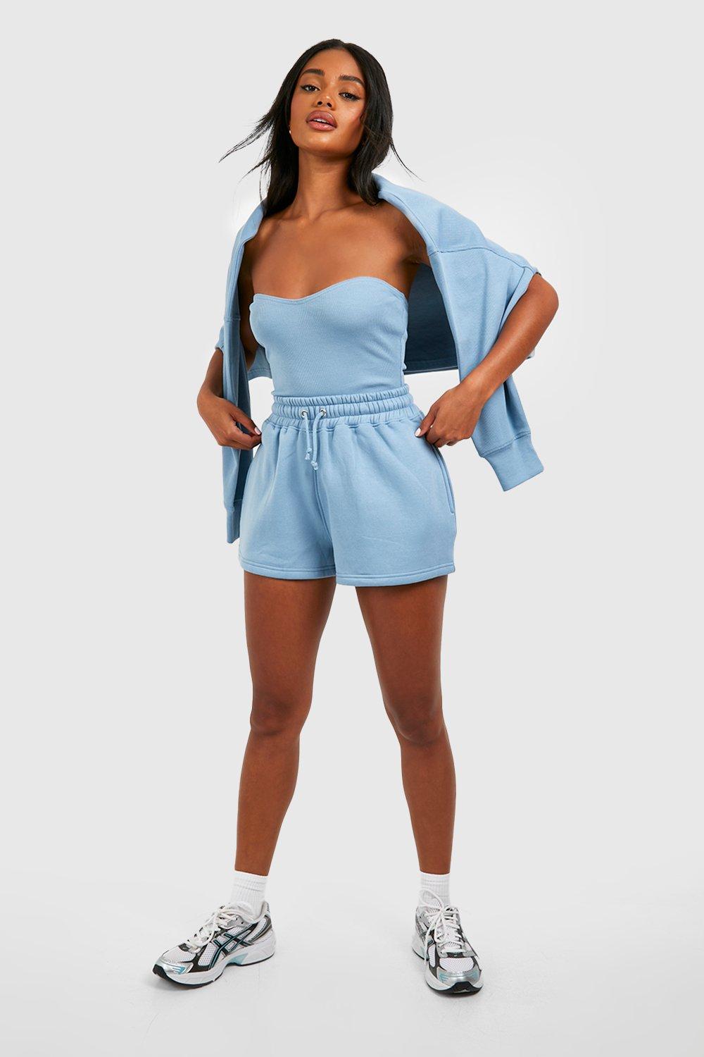 Summer Women Ribbed Bandeau One Piece Bodysuit And Shorts Two-Piece Set -  The Little Connection