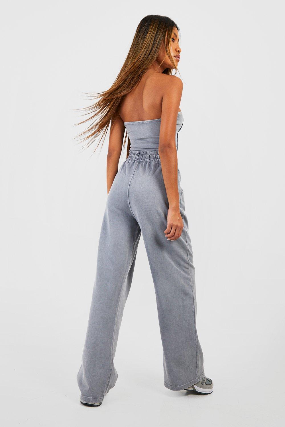 Washed Charcoal Bandeau Denim Jumpsuit