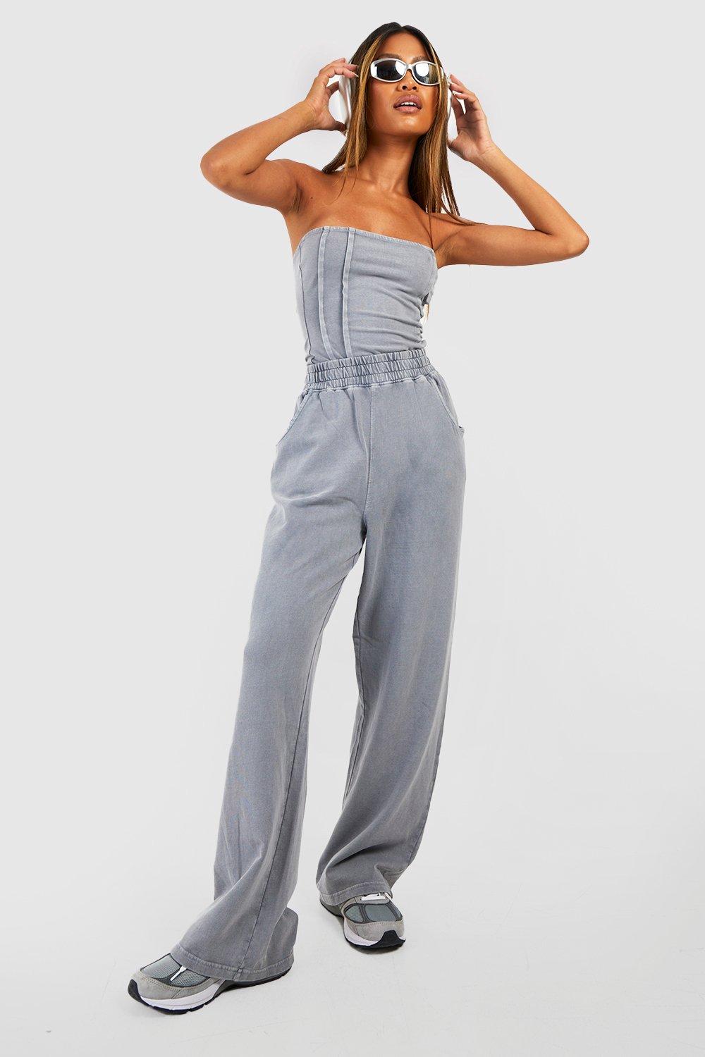 Washed Charcoal Bandeau Denim Jumpsuit