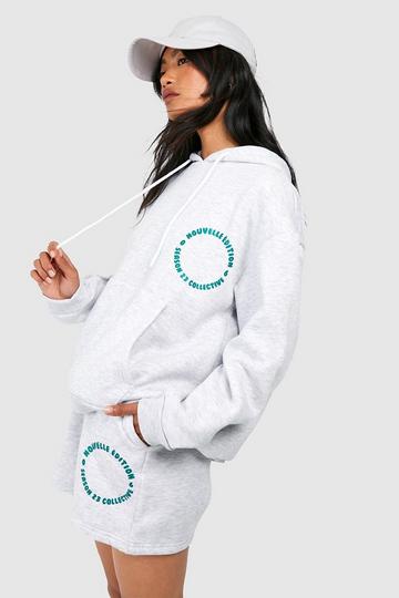 Circle Print Slogan Hooded Short Tracksuit ash grey