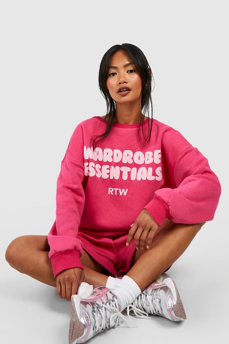 Hot pink rose Wardrobe Essentials Puff Print Sweatshirt Short Tracksuit