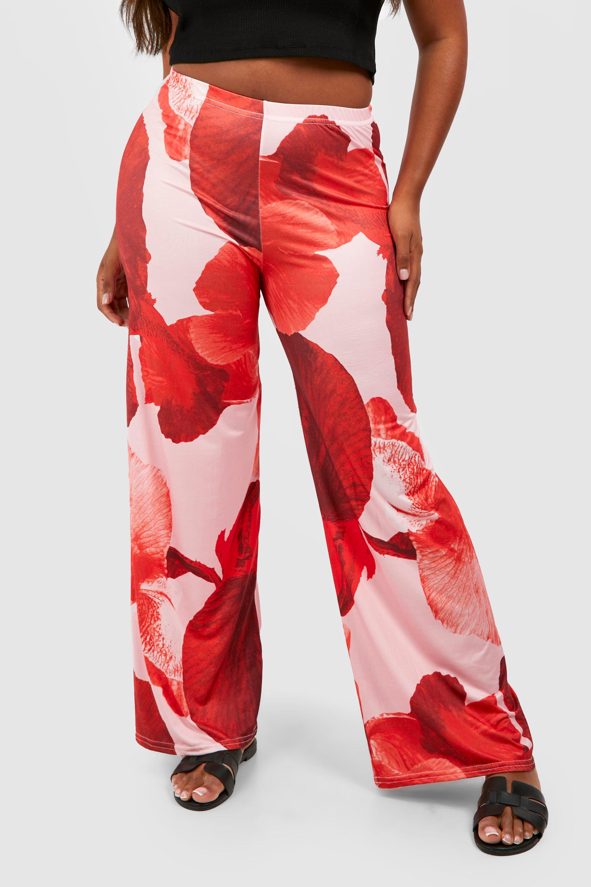 Red floral hot sale trousers